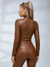 Sexy Glossy PU Faux Leather Long Sleeves