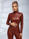 Sexy Glossy PU Faux Leather Long Sleeves