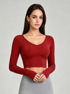 Women's V-Neck Long Sleeve Cropped Yoga Top with Open Back