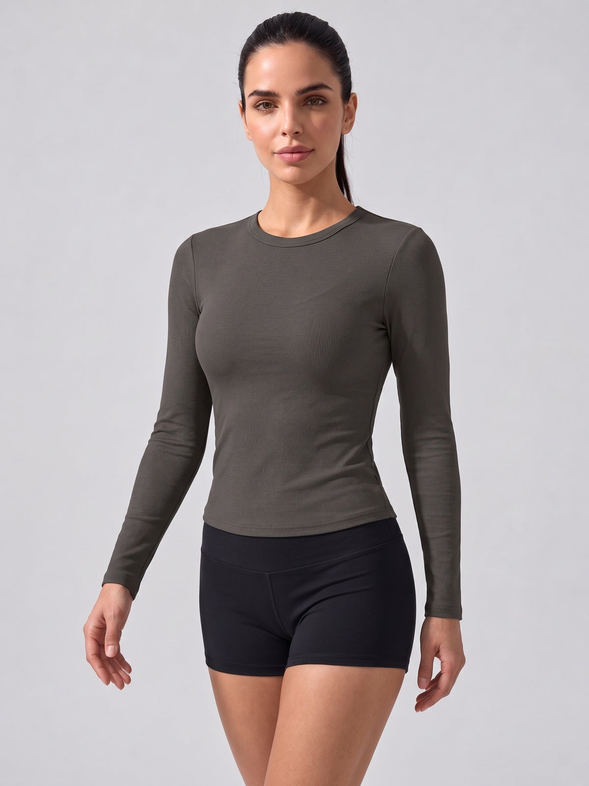 Women's Long Sleeve Crew Neck Top with Built-in Bra