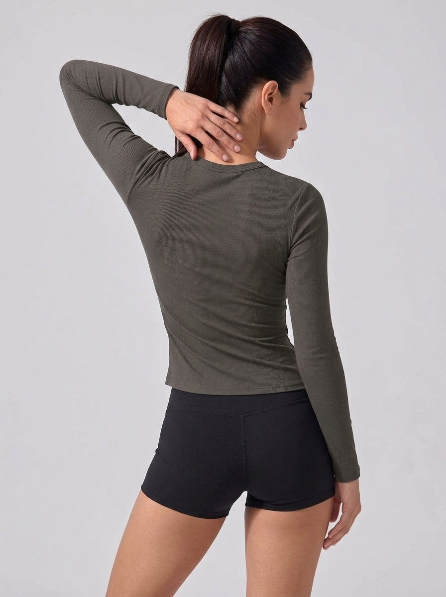 Women's Long Sleeve Crew Neck Top with Built-in Bra