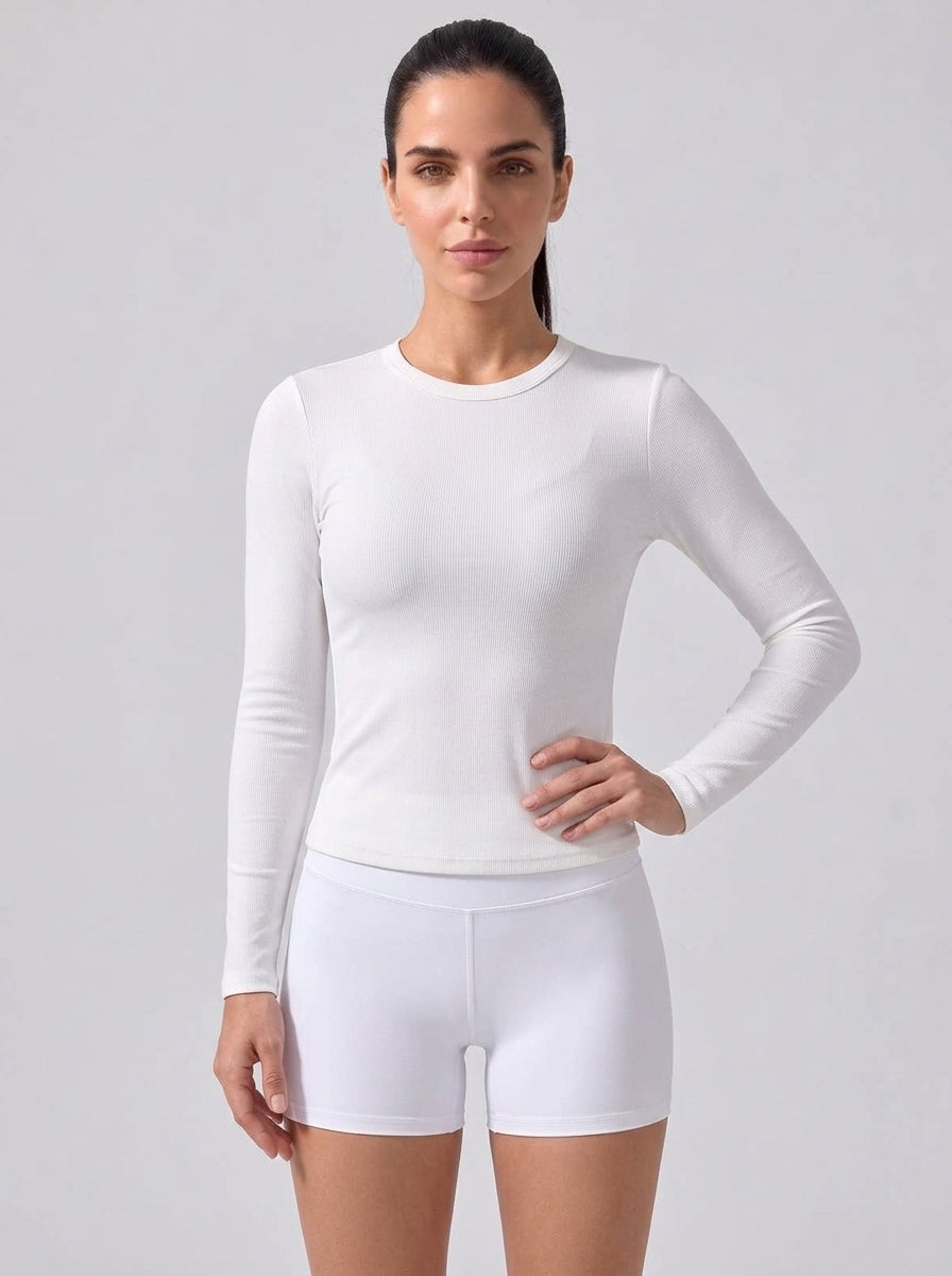 Women's Long Sleeve Crew Neck Top with Built-in Bra