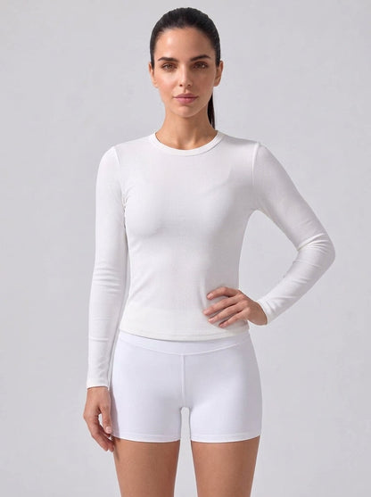 Women's Long Sleeve Crew Neck Top with Built-in Bra