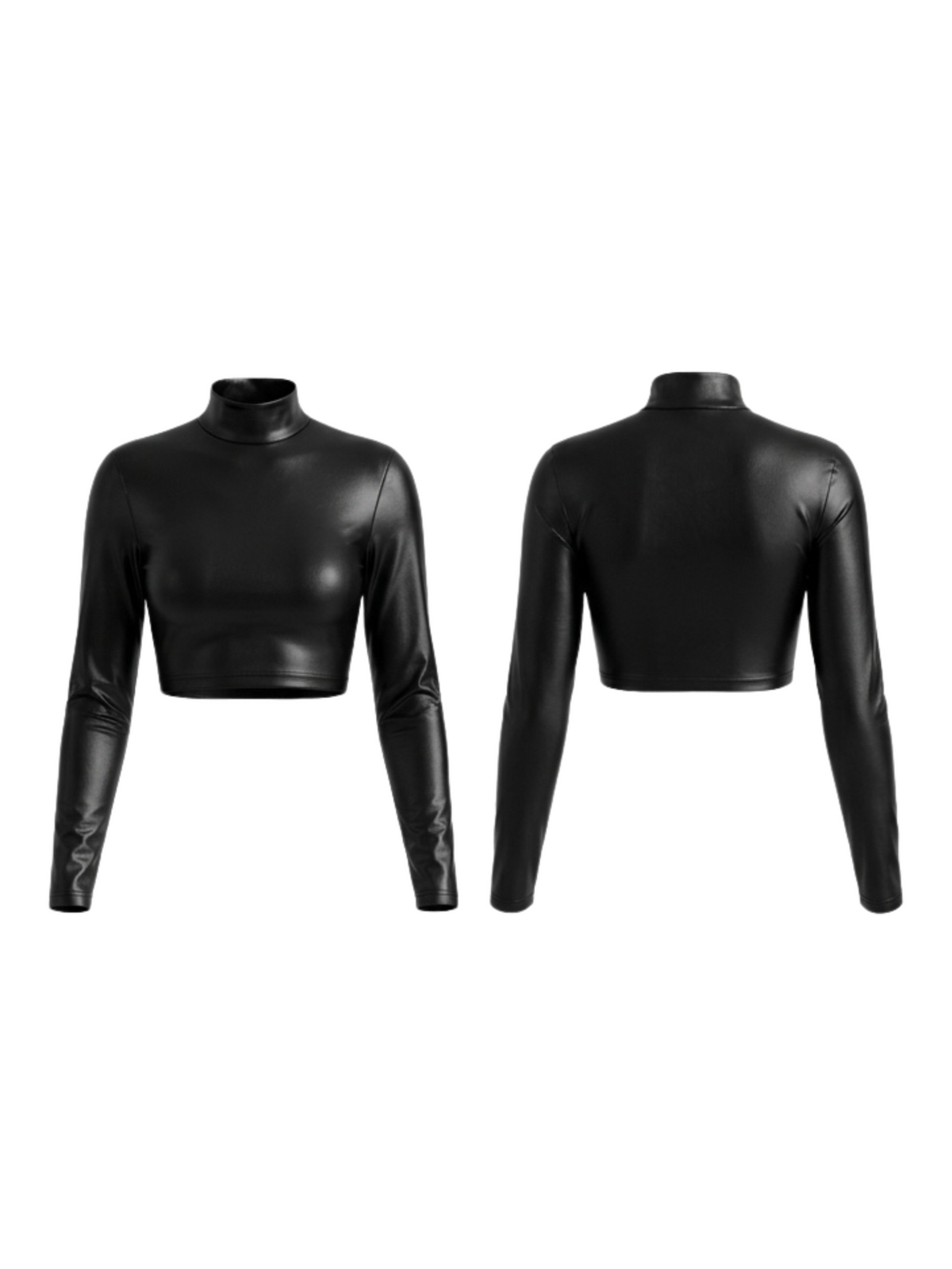 Faux Leather Mock Neck Long Sleeve Crop Top
