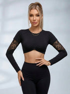 Long Sleeve Mesh Lace Slim Fit Sport Top