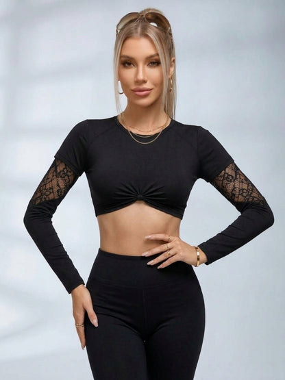 Long Sleeve Mesh Lace Slim Fit Sport Top