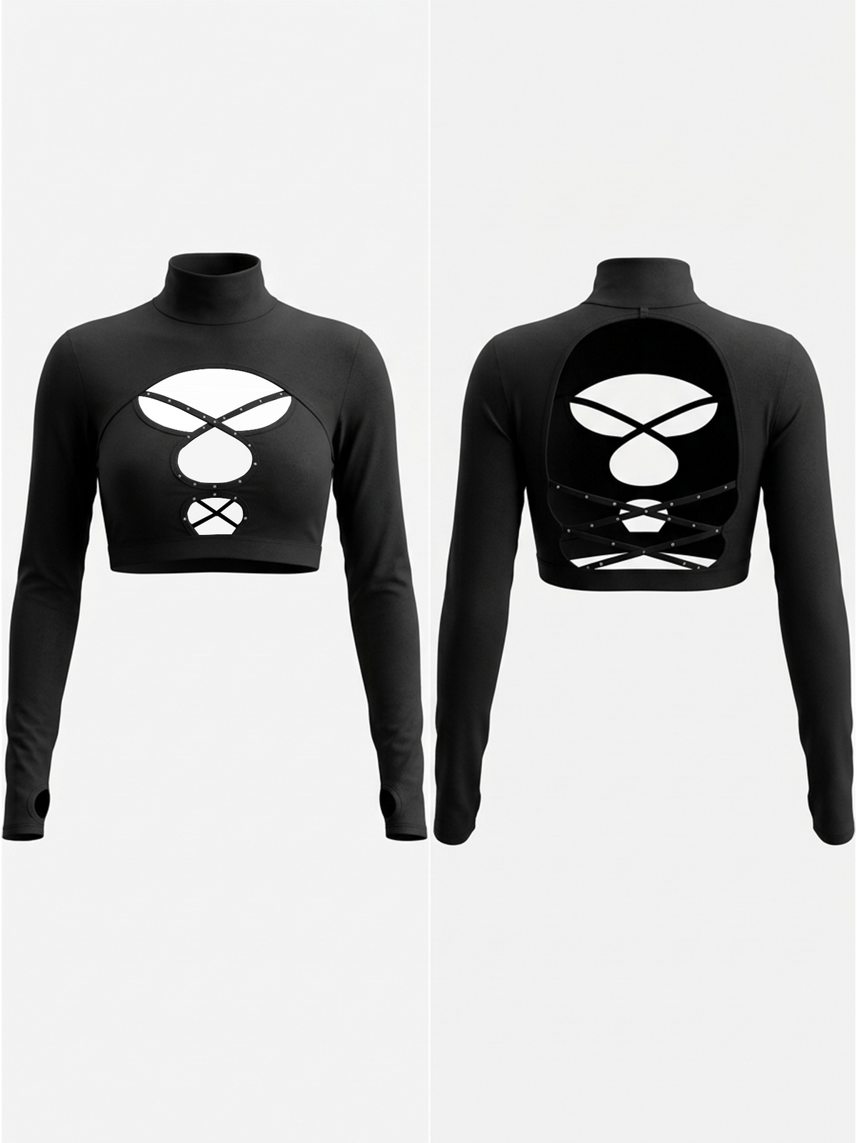Rivet Lace-Up Cutout Long Sleeve Crop Top