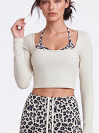 Sculpting Fit Square Neck Cropped Long Sleeve Top with Integrated Halter Bra