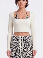 Sculpting Fit Square Neck Cropped Long Sleeve Top with Integrated Halter Bra