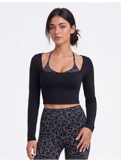 Sculpting Fit Square Neck Cropped Long Sleeve Top with Integrated Halter Bra