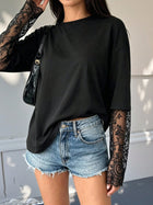 Lace Panel Oversized T-Shirt with Back Slit