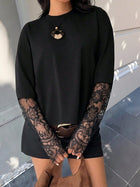 Lace Panel Oversized T-Shirt with Back Slit