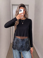 Lace Panel Cropped Long Sleeve T-Shirt
