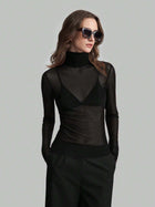 Sheer Mesh Fitted Turtleneck Top