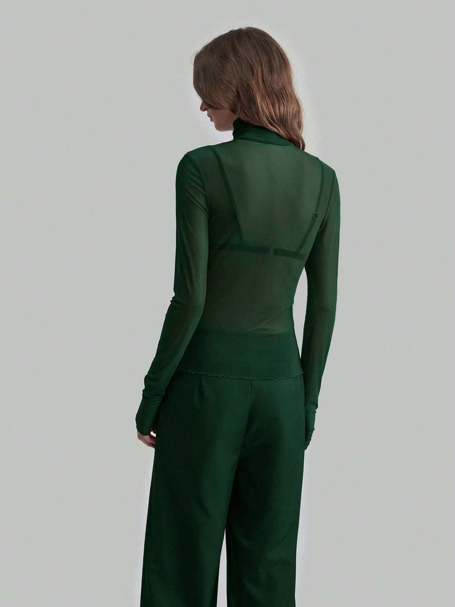 Sheer Mesh Fitted Turtleneck Top