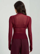 Sheer Mesh Fitted Turtleneck Top