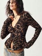 Leopard Print Ribbed V-Neck Cardigan Top