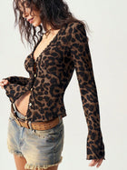 Leopard Print Ribbed V-Neck Cardigan Top