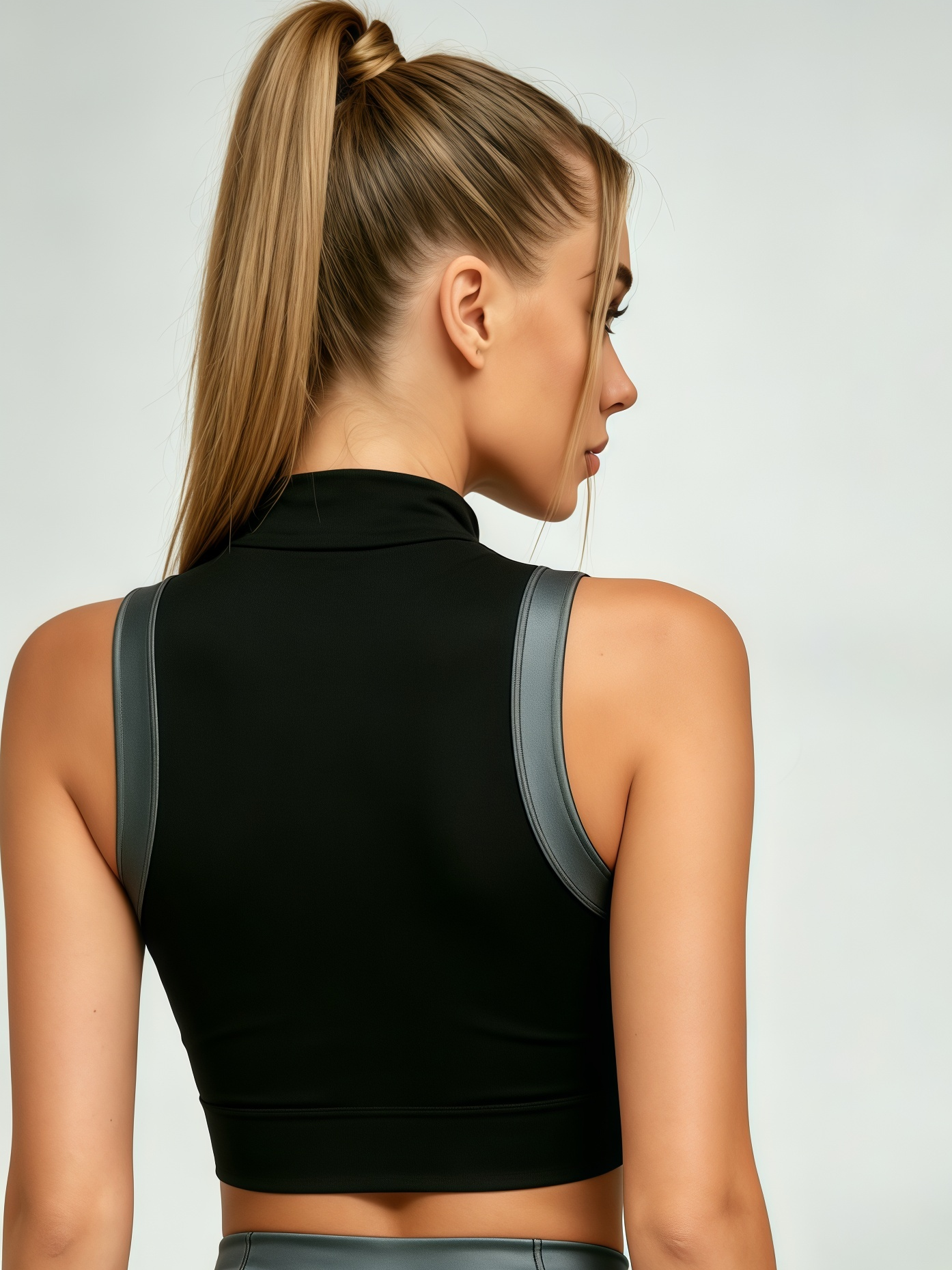 Panel Half Zip Crop Top Biker Short Set