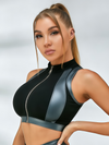 Zip Collar Color Block Crop Top & Workout Shorts Set