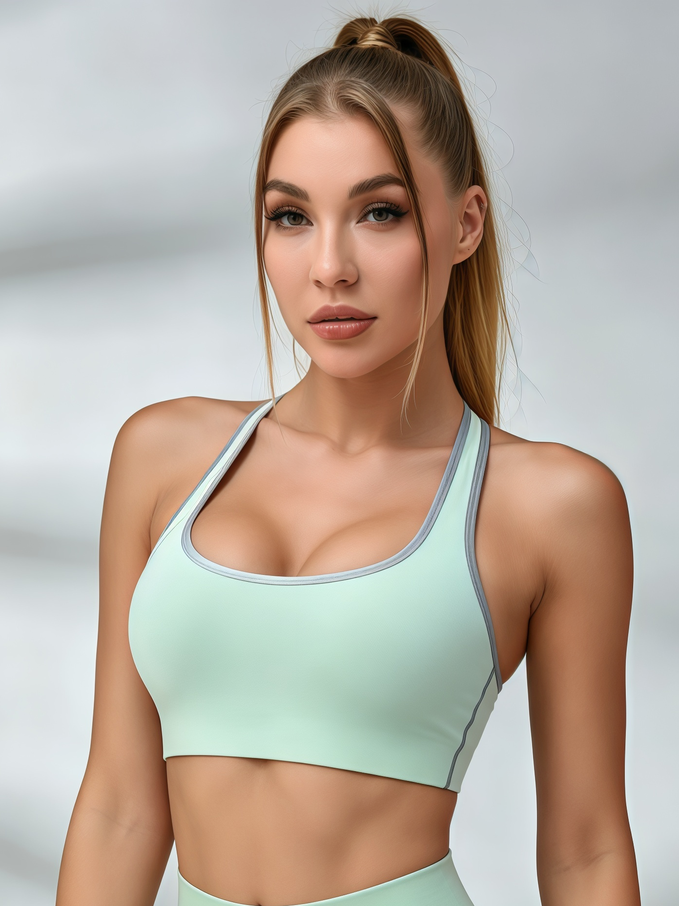 Piping Halter Bandeau Mint Biker Short Set