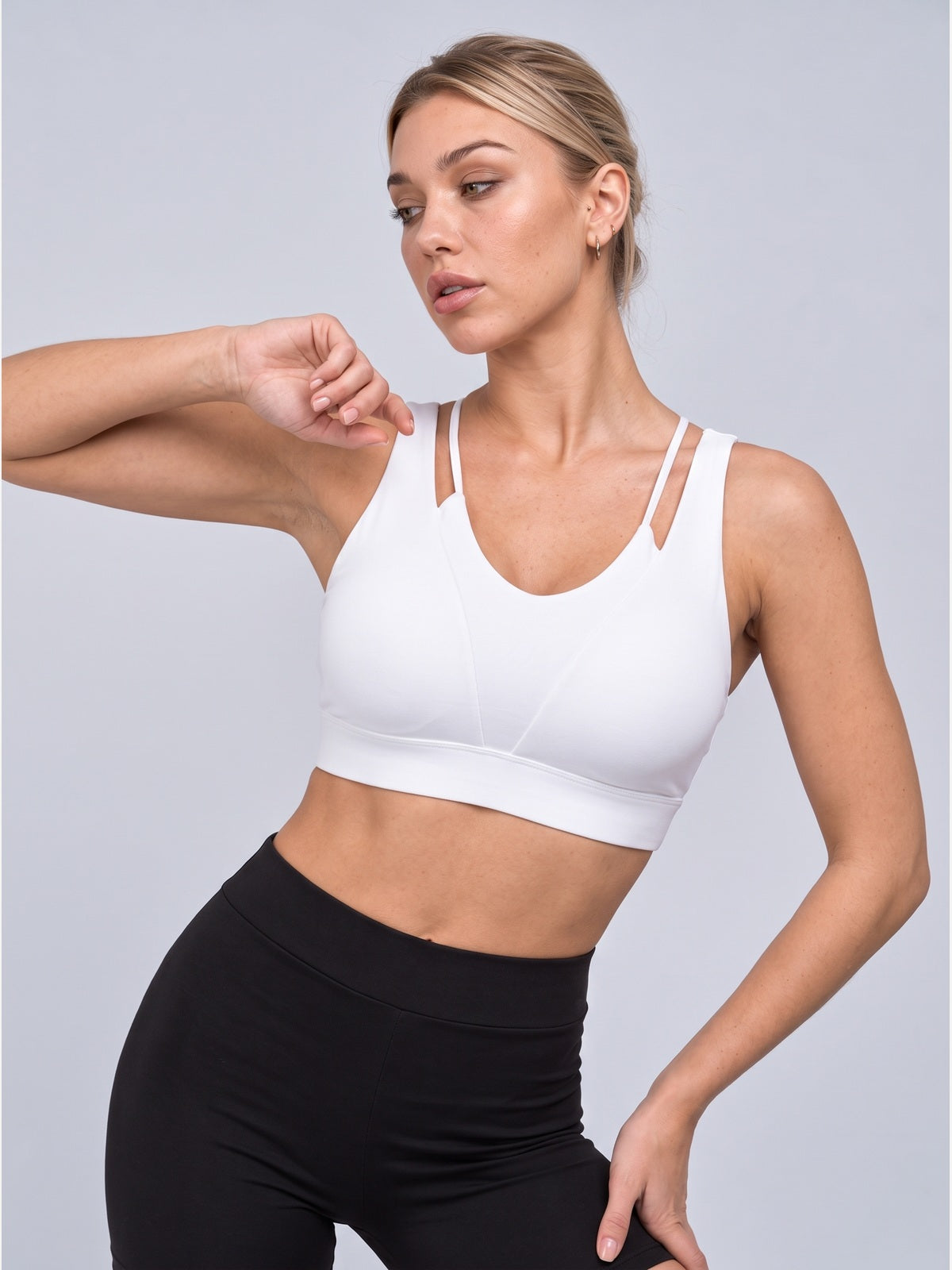 Women's White Cropped Layered Sports Bra with Racerback