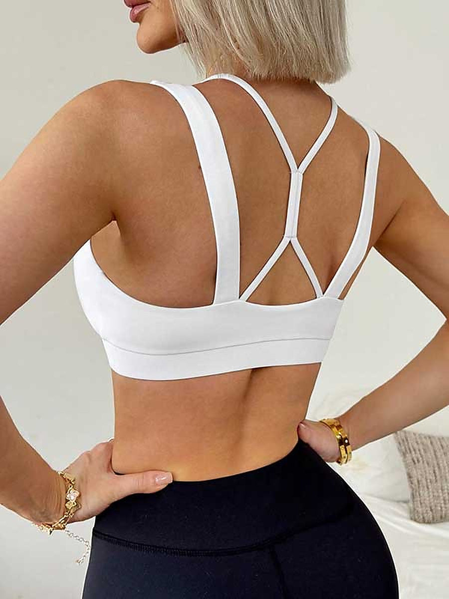 Women's White Cropped Layered Sports Bra with Racerback