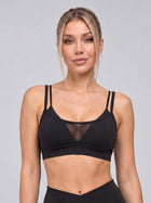 Women's Mesh Panel Padded Sports Bra with Criss-Cross Back