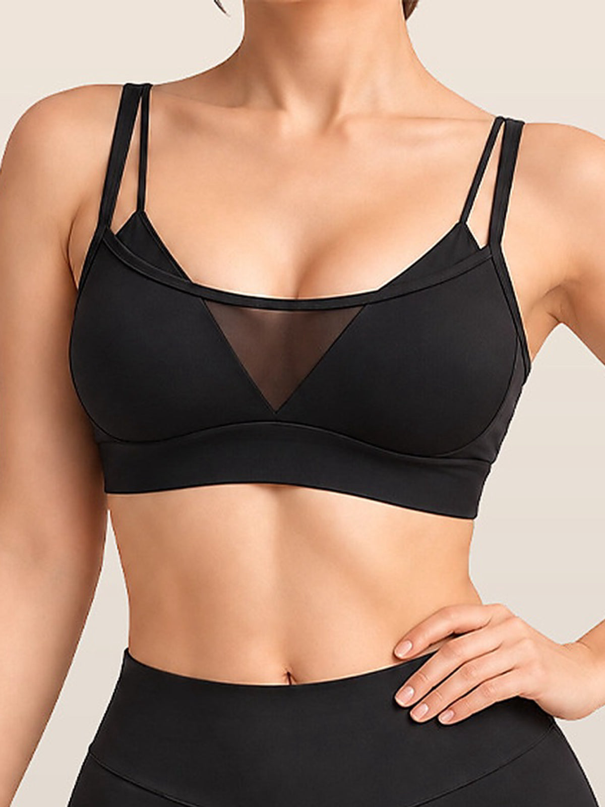 Women's Mesh Panel Padded Sports Bra with Criss-Cross Back