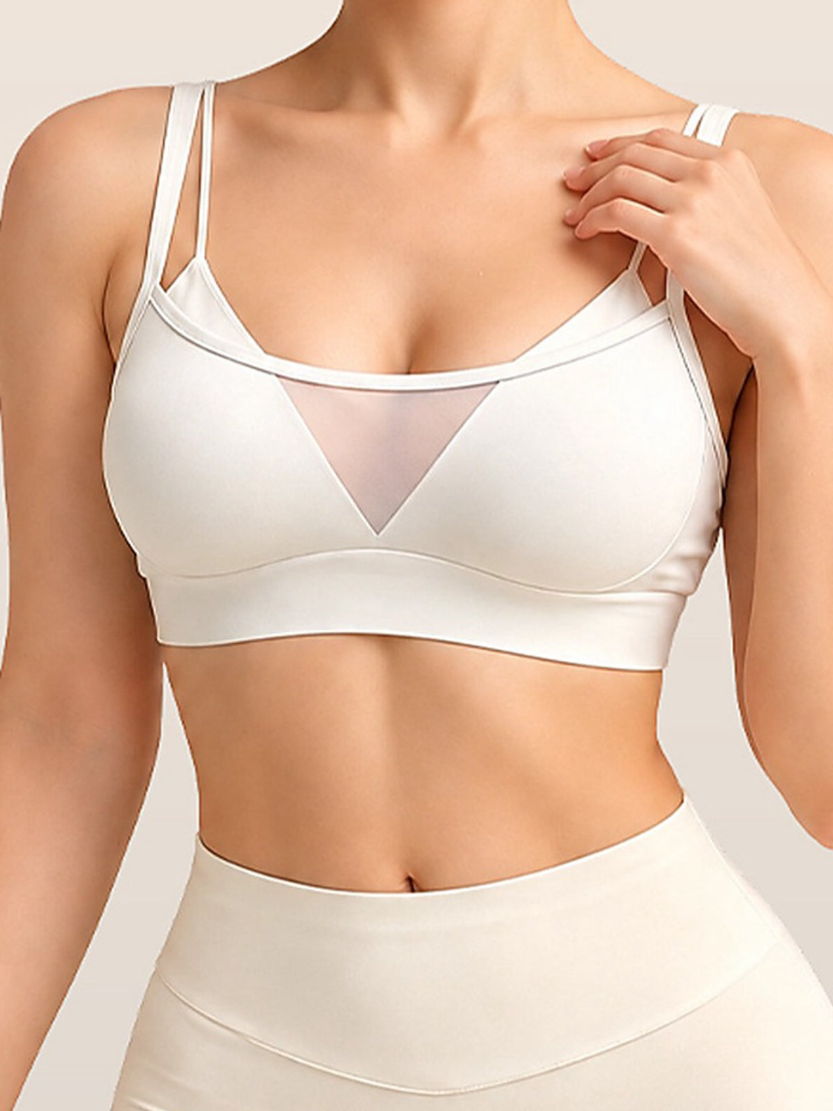 Women's Mesh Panel Padded Sports Bra with Criss-Cross Back