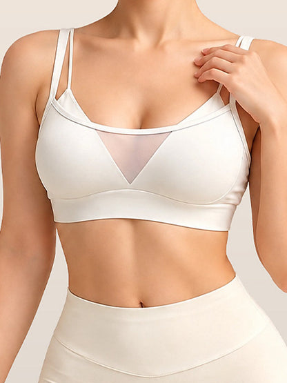 Women's Mesh Panel Padded Sports Bra with Criss-Cross Back