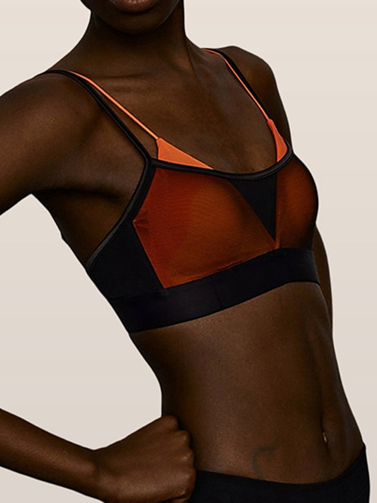 Women's Mesh Panel Padded Sports Bra with Criss-Cross Back
