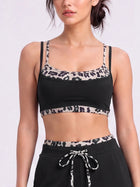 Leopard Trim Scoop Neck Sports Bra