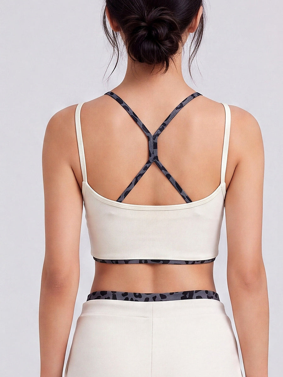 Leopard Trim Scoop Neck Sports Bra