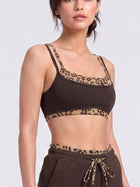 Leopard Trim Scoop Neck Sports Bra