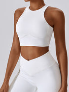 Ribbed High-Neck Racerback Sports Bra with Back Keyhole