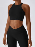 Ribbed High-Neck Racerback Sports Bra with Back Keyhole