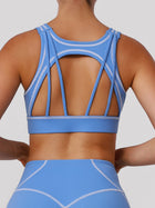 Black Sports Bra with Contrast Piping and Open Back