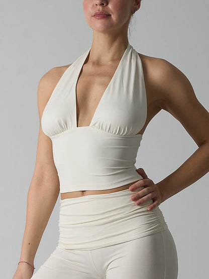 Women's Halter Neck Deep V Crop Top