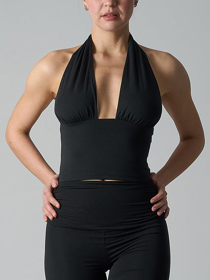 Women's Halter Neck Deep V Crop Top