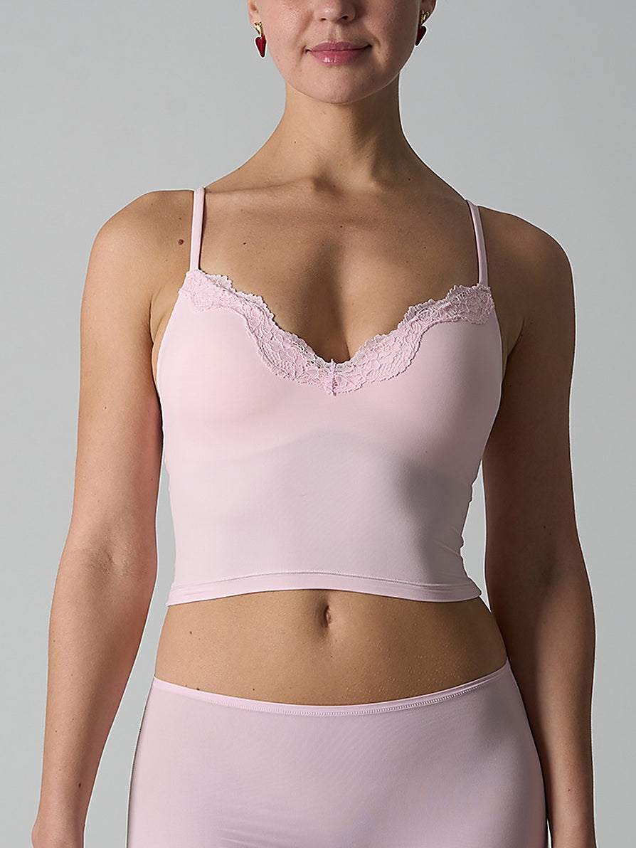 Women's Lace Trim V-Neck Cropped Cami Sports Bra