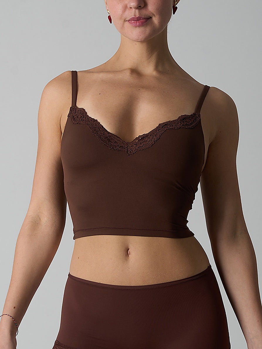 Women's Lace Trim V-Neck Cropped Cami Sports Bra