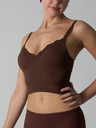 Women's Lace Trim V-Neck Cropped Cami Sports Bra