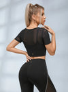 Sexy Mesh Hollow Out Breathable Short Sleeves