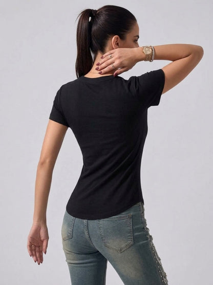 Short Sleeve Crew Neck T-Shirt with Integrated Bra Cups