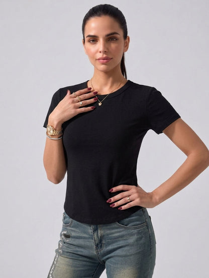 Short Sleeve Crew Neck T-Shirt with Integrated Bra Cups
