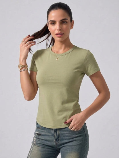 Short Sleeve Crew Neck T-Shirt with Integrated Bra Cups