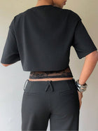 Women's Cropped Short Sleeve T-Shirt with Lace Midriff Insert