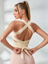 Cross Back Bow Tie Mesh Panel Buckle Detail Fitness Workout Tracksuit