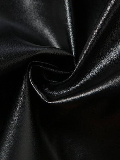 Slim Fitted Black Leather Look Sleeveless Crop Vest